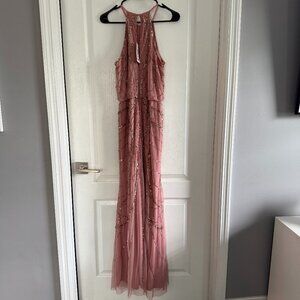 Lipsy Pink Blush Sparkly Maxi Dress Size US 6 NEW